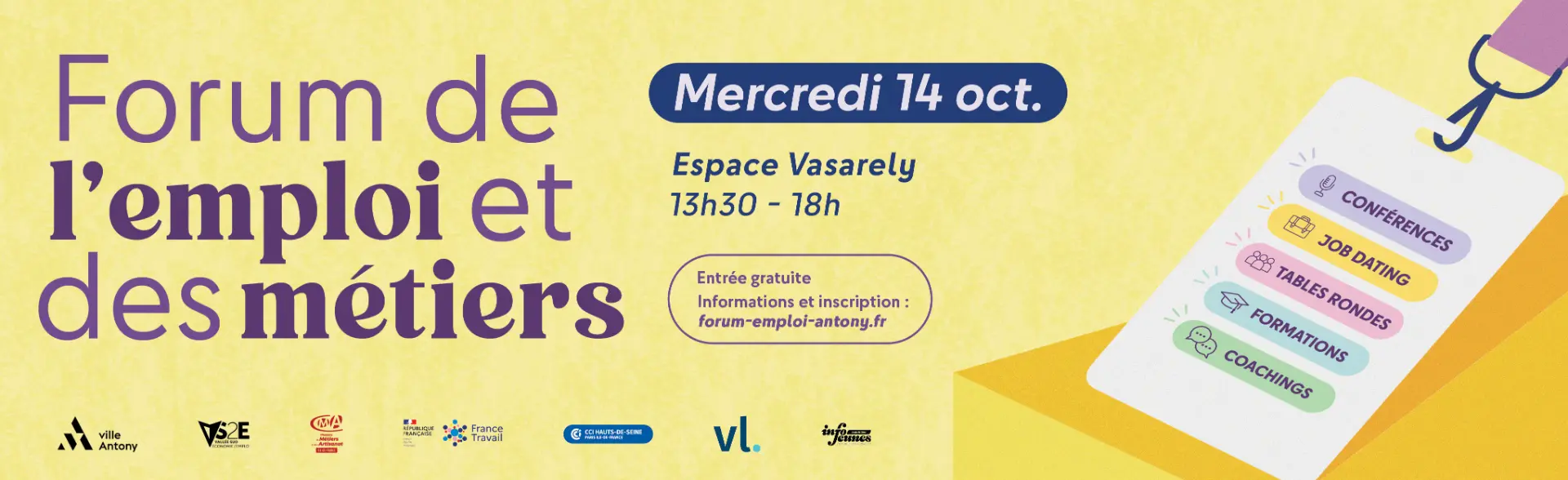 Forum de l'emploi et des métiers – mercredi 14 octobre, Espace Vasarely, 13h30-18h, entrée gratuite